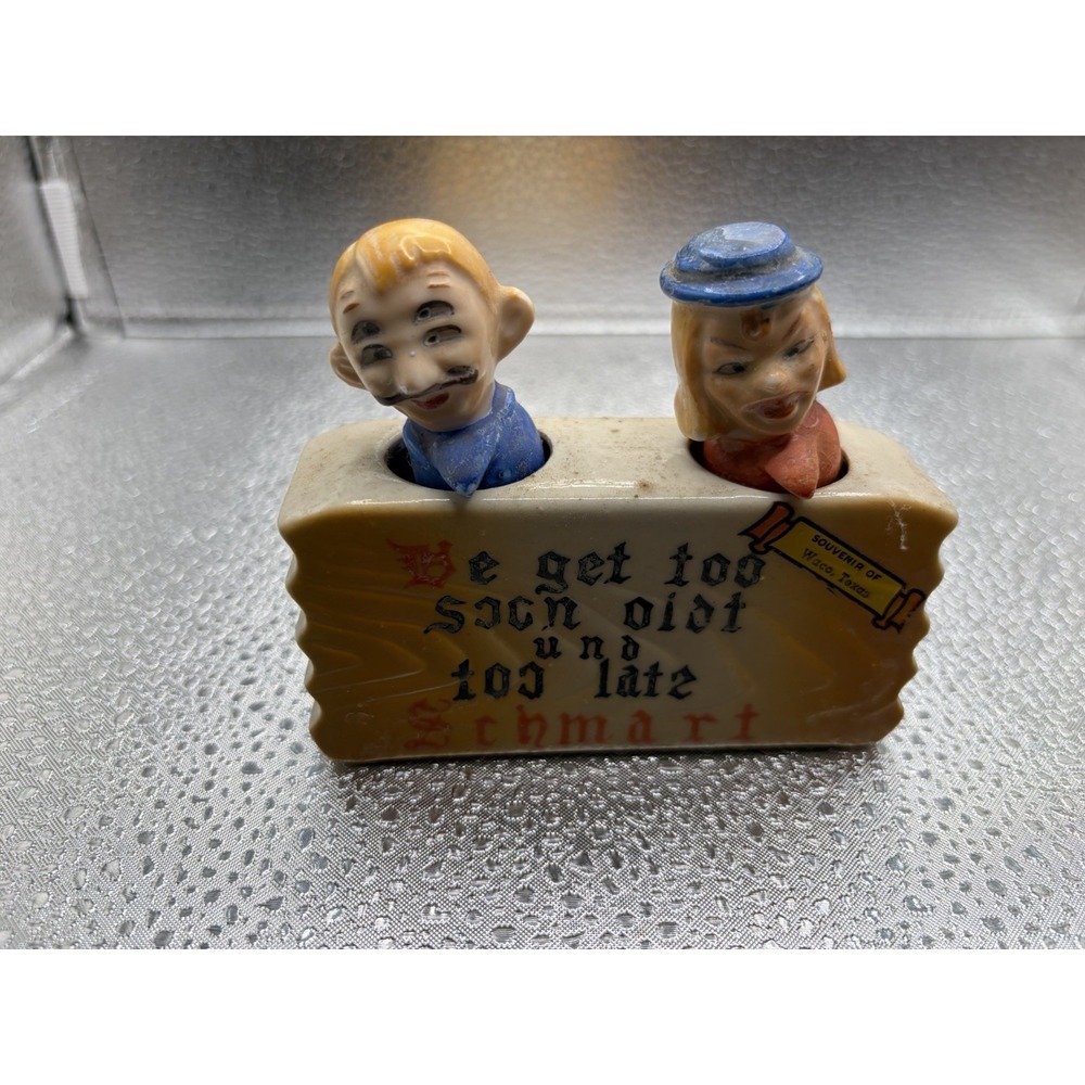 Vintage Japan Nodder Salt & Pepper Shakers DRUNK MAN w DOUBLE EYES & ANGRY LADY